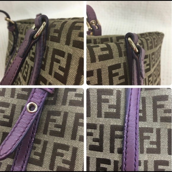 Authentic FENDI ZUCCHINO Canvas Leather Purple Shoulder Bag - Picture 8 of 14